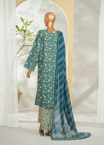 3 Piece Printed Green Color Lawn Shirt with Trouser & Dupatta