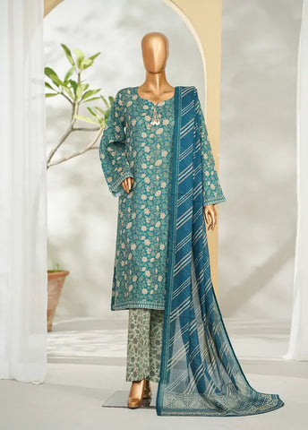 3 Piece Printed Green Color Lawn Shirt with Trouser & Dupatta