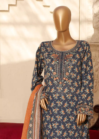 3 Piece Embroidred Stitched Charcoal Black Color Lawn Suit with Trouser & Dupatta