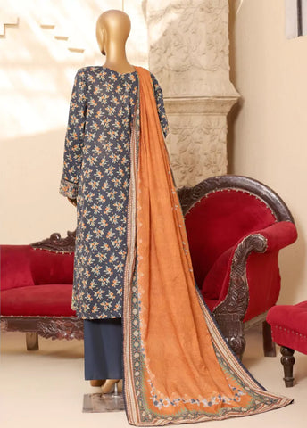 3 Piece Embroidred Stitched Charcoal Black Color Lawn Suit with Trouser & Dupatta