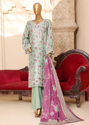 3 Piece Embroidred Stitched Mint Green Color Lawn Suit with Trouser & Dupatta