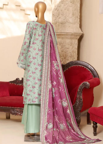 3 Piece Embroidred Stitched Mint Green Color Lawn Suit with Trouser & Dupatta