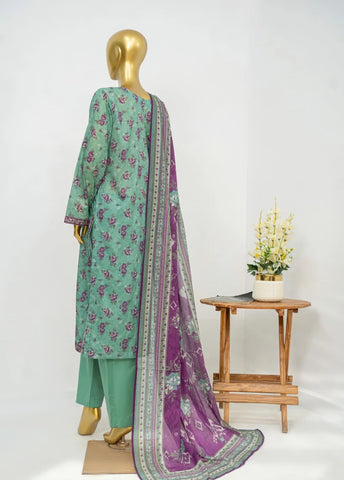 3 Piece Printed Stitched Mint Green Color Lawn Shirt with Trouser & Dupatta