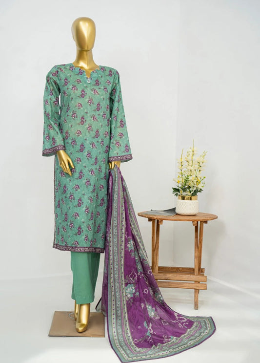 3 Piece Printed Stitched Mint Green Color Lawn Shirt with Trouser & Dupatta