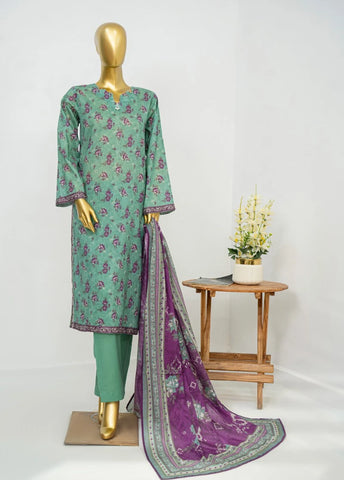 3 Piece Printed Stitched Mint Green Color Lawn Shirt with Trouser & Dupatta