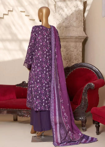 3 Piece Embroidred Stitched Purple Color Lawn Suit with Trouser & Dupatta