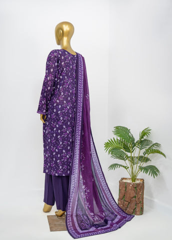 3 Piece Printed Stitched Purple Color Lawn Shirt with Trouser & Dupatta