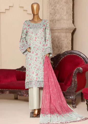 3 Piece Embroidred Stitched Mint Green Color Lawn Suit with Trouser & Dupatta