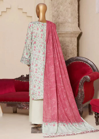 3 Piece Embroidred Stitched Mint Green Color Lawn Suit with Trouser & Dupatta