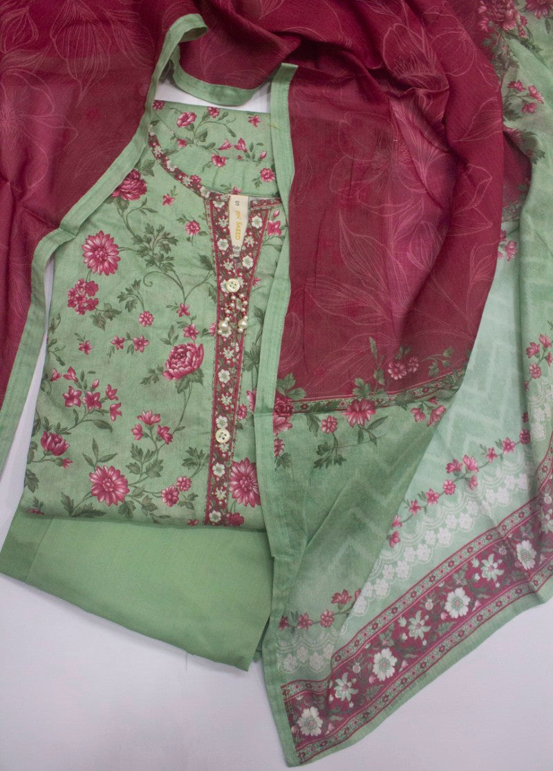 3 Piece Printed Stitched Mint Green Color Lawn Shirt with Trouser & Dupatta