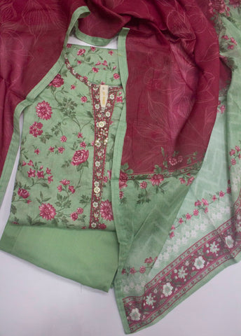 3 Piece Printed Stitched Mint Green Color Lawn Shirt with Trouser & Dupatta