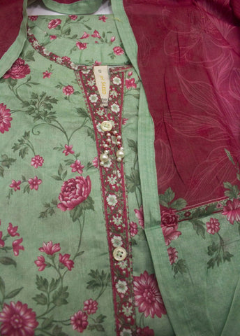 3 Piece Printed Stitched Mint Green Color Lawn Shirt with Trouser & Dupatta