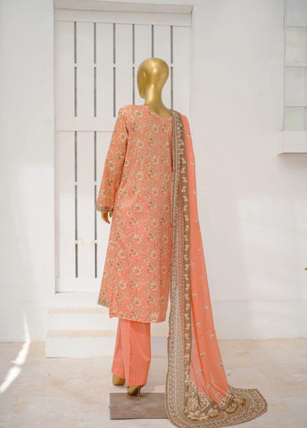 3 Piece Printed Stitched Peach Color Lawn Shirt with Trouser & Dupatta