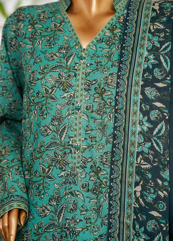 3 Piece Printed Green Color Lawn Shirt with Trouser & Dupatta