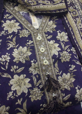 3 Piece Printed Stitched Blue Color Lawn Shirt with Trouser & Dupatta