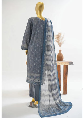 3 Piece Printed Stitched Grey Color Lawn Shirt with Trouser & Dupatta