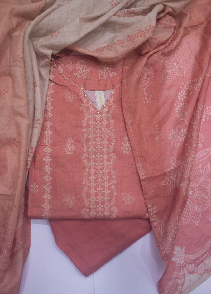 3 Piece Printed Stitched Peach Color Lawn Shirt with Trouser & Dupatta
