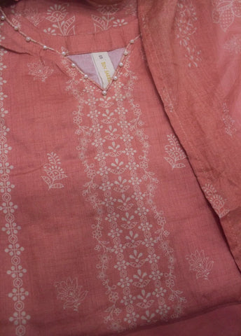 3 Piece Printed Stitched Peach Color Lawn Shirt with Trouser & Dupatta