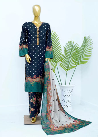 3 Piece Printed Stitched Navy Blue Color Lawn Shirt with Trouser & Dupatta