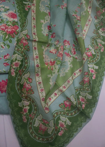 3 Piece Printed Stitched Light Blue Color Lawn Shirt with Farshi Shalwar & Dupatta