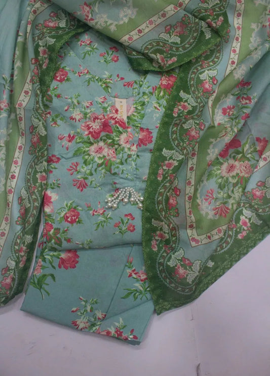 3 Piece Printed Stitched Blue Color Lawn Shirt with Trouser & Dupatta