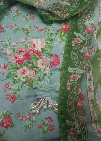3 Piece Printed Stitched Blue Color Lawn Shirt with Trouser & Dupatta