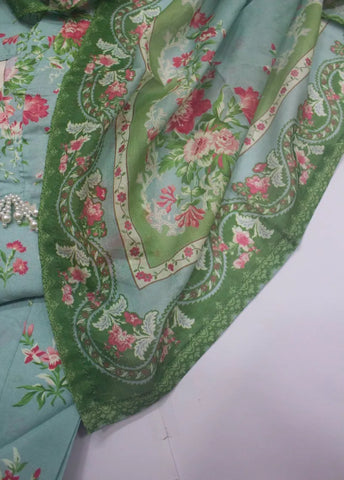 3 Piece Printed Stitched Blue Color Lawn Shirt with Trouser & Dupatta