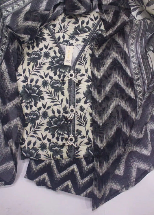 3 Piece Printed Stitched Color Lawn Shirt with Trouser & Dupatta