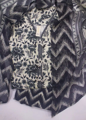 3 Piece Printed Stitched Color Lawn Shirt with Trouser & Dupatta