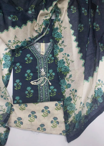 3 Piece Printed Stitched Teal Color Lawn Shirt with Trouser & Dupatta