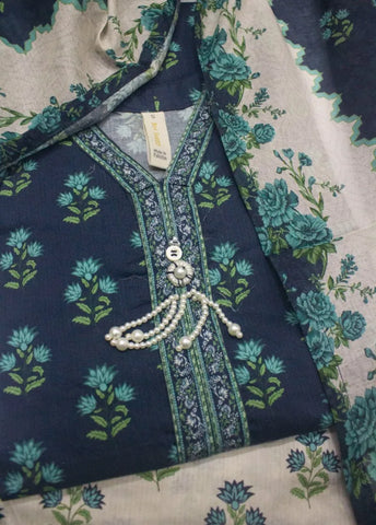 3 Piece Printed Stitched Teal Color Lawn Shirt with Trouser & Dupatta