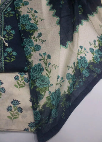 3 Piece Printed Stitched Teal Color Lawn Shirt with Trouser & Dupatta