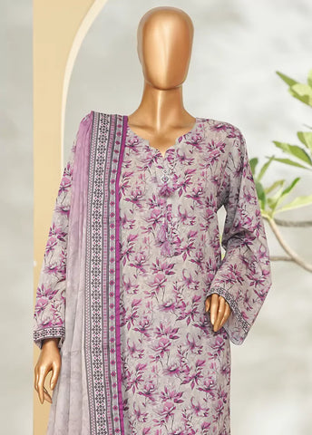 3 Piece Printed Grey & Purple Color Lawn Shirt with Trouser & Dupatta