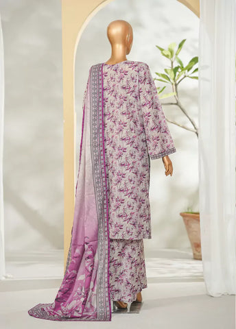 3 Piece Printed Grey & Purple Color Lawn Shirt with Trouser & Dupatta