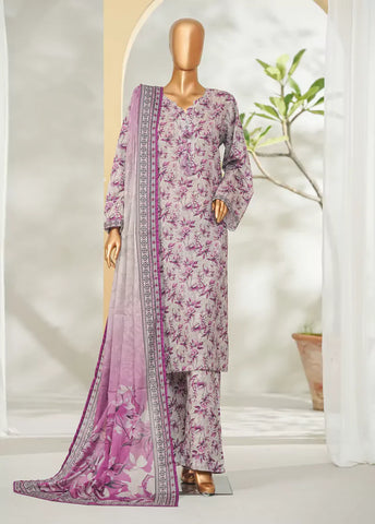3 Piece Printed Grey & Purple Color Lawn Shirt with Trouser & Dupatta