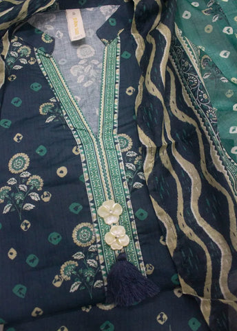 3 Piece Printed Stitched Navy Blue Color Lawn Shirt with Trouser & Dupatta
