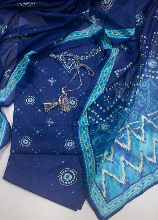 3 Piece Printed Stitched Electric Blue Color Lawn Shirt with Trouser & Dupatta
