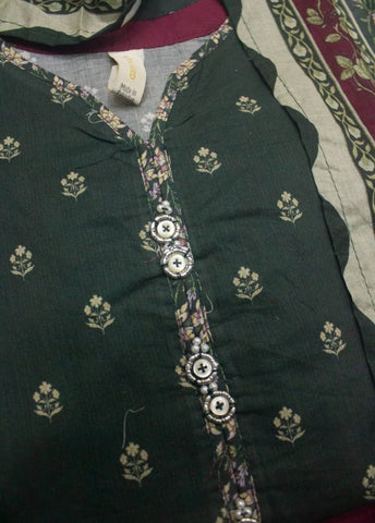 3 Piece Printed Stitched Green Color Lawn Shirt with Trouser & Dupatta