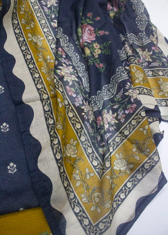 3 Piece Printed Stitched Navy Blue Color Lawn Shirt with Trouser & Dupatta
