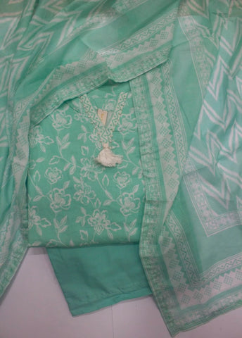 3 Piece Printed Stitched Turquoise Color Lawn Shirt with Trouser & Dupatta