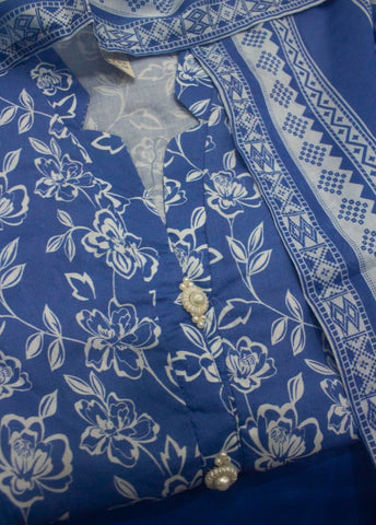 3 Piece Printed Stitched Blue Color Lawn Shirt with Trouser & Dupatta