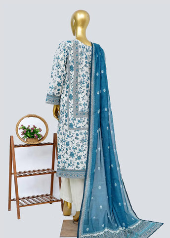 3 Piece Printed Stitched Blue Color Lawn Shirt with Trouser & Dupatta