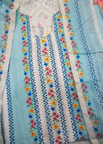3 Piece Printed Stitched Light Blue Color Lawn Shirt with Trouser & Dupatta
