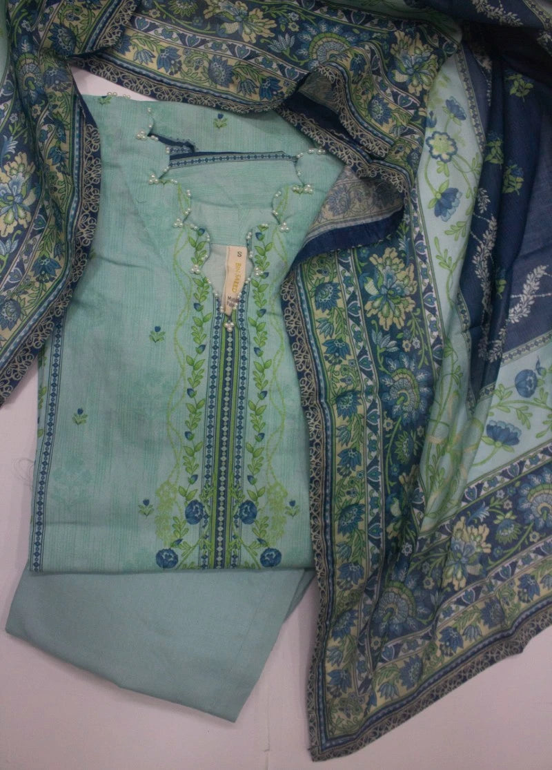 3 Piece Printed Stitched Light Blue Color Lawn Shirt with Trouser & Dupatta