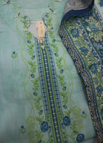 3 Piece Printed Stitched Light Blue Color Lawn Shirt with Trouser & Dupatta