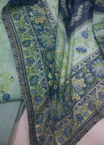 3 Piece Printed Stitched Light Blue Color Lawn Shirt with Trouser & Dupatta