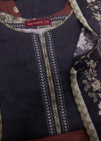 3 Piece Printed Stitched Black & Maroon Color Lawn Shirt with Trouser & Dupatta