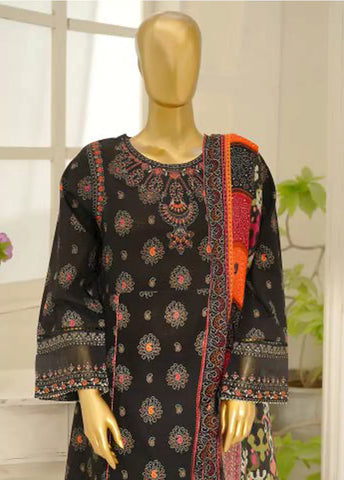 3 Piece Embroidred Stitched Black Color Lawn Frock with Trouser & Dupatta