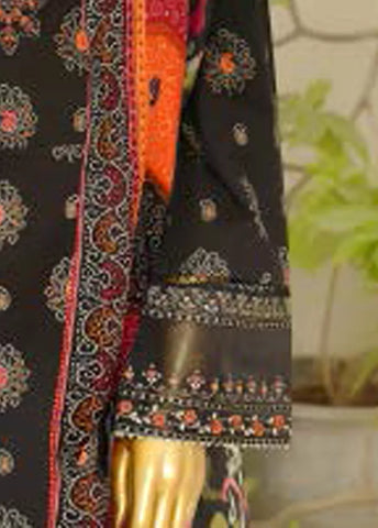 3 Piece Embroidred Stitched Black Color Lawn Frock with Trouser & Dupatta