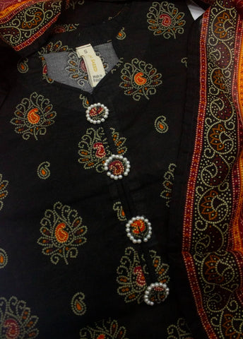 3 Piece Printed Stitched Black Color Lawn Shirt with Trouser & Dupatta